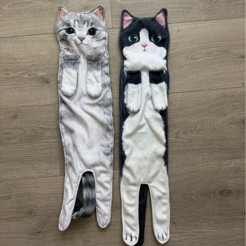 Cat-Themed hand towels- Black and Gray - Picture 2 of 3
